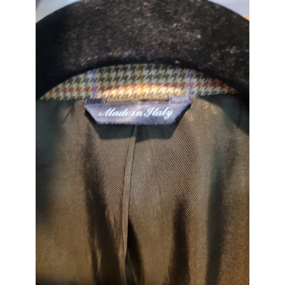 David Chu Wool Cashmere Blazer Sport Coat Sz 46 Tan Men's Plaid‎